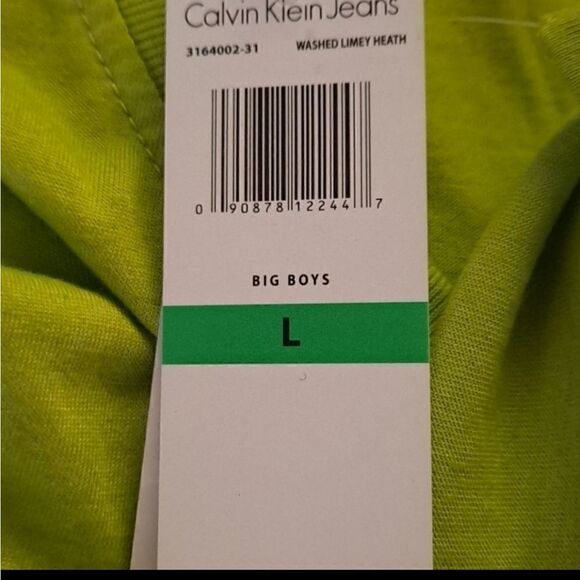 Calvin Klein Jeans V Neck Tee Washed Limey Heath Large (Big Boys) - Picture 6 of 6